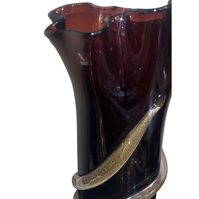 Signed Camozzo Dark Amethyst & Gold Fleck Murano Glass Vase. Italy, Late 20th C. For Sale - Image 9 of 9
