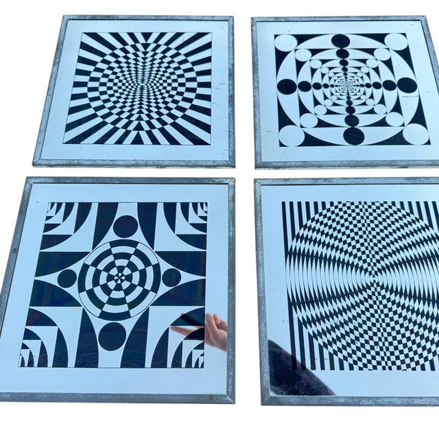 Metal Mid Century Modern Op Art Framed Mirrors- Set of 4 For Sale - Image 7 of 12