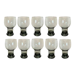 1960s Mid-Century Smoke Grey Federal Sundown Pedestal Beer Glasses- Set of 10