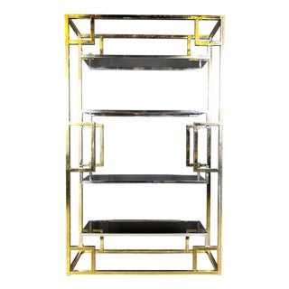 Vintage Brass and Chrome Wall Unit, 1970s For Sale