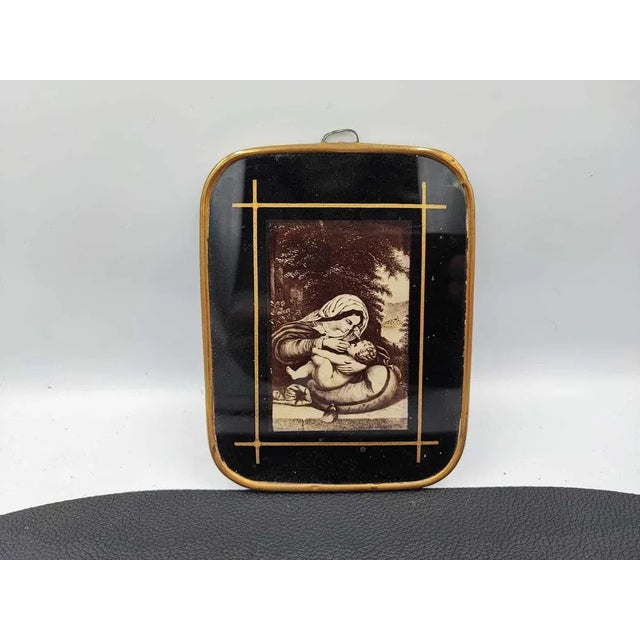 Art Nouveau Oil Print in Brass Frame, 1890s For Sale - Image 6 of 6