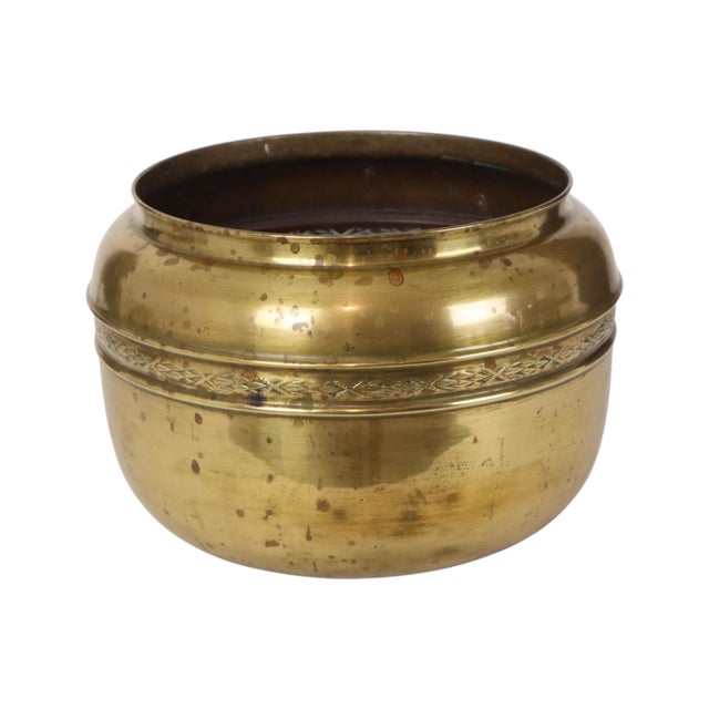 Large French Brass Repoussé Planter Pot For Sale - Image 3 of 16