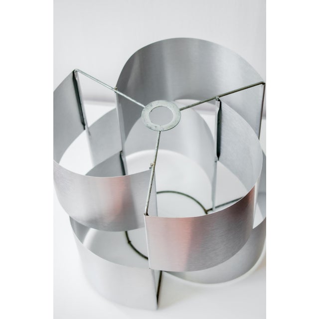 Vintage Brushed Aluminum Pendant Light attributed to Max Sauze, France, 1970s For Sale - Image 6 of 15