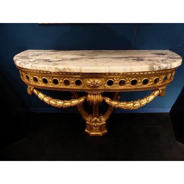 Antique Golden Wood Mirror and Console, Set of 2 For Sale - Image 6 of 12