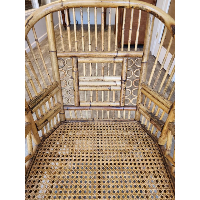1970s Vintage Brighton Pavilion Burnt Bamboo & Rattan Armchair For Sale - Image 15 of 16