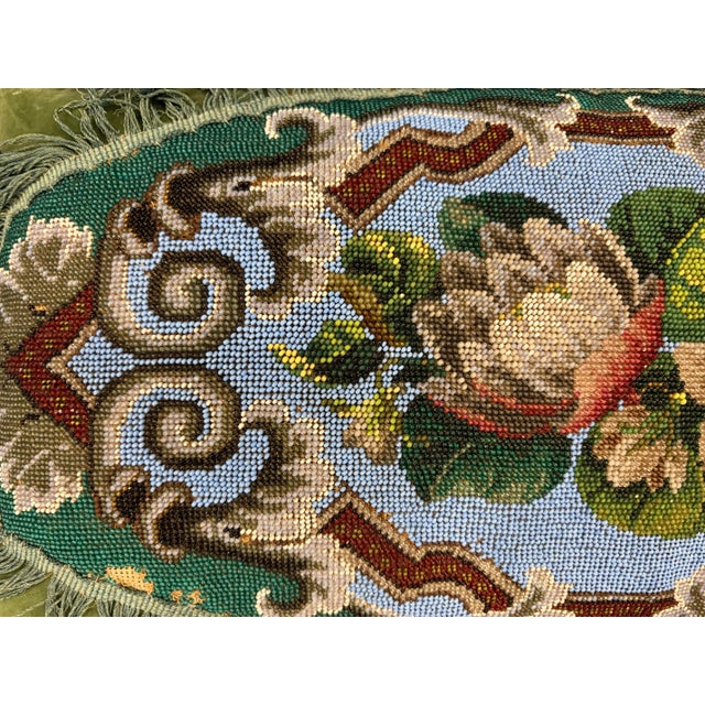 Pair of Exquisite Antique Victorian-Style Beaded Needlepoint & Velvet Pillows For Sale - Image 9 of 11