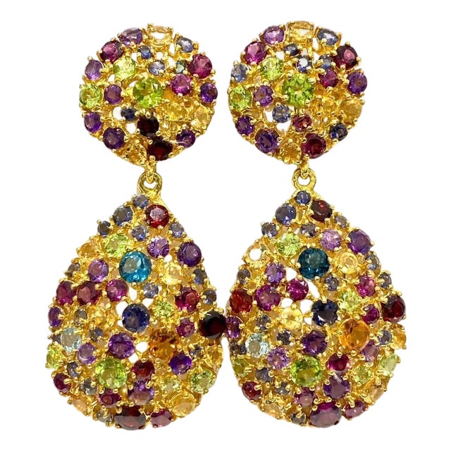 Bochic “Orient” Multi Color, Citrine & Amethyst Earrings Set 18K Gold & Silver For Sale