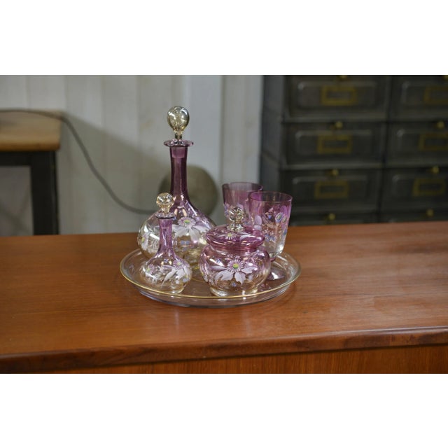 1950s Pink Blown Glass Carafes and Glasses, 1950s, Set of 6 For Sale - Image 5 of 13