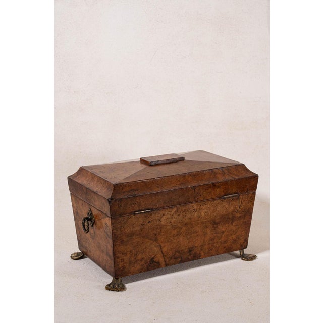 Antique Burl Walnut Tea Caddy With Claw Feet For Sale - Image 9 of 9