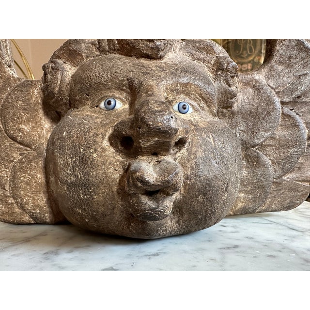 Early 19th Century Wooden Cherub Head with Glass Eyes, 1800s For Sale - Image 5 of 12
