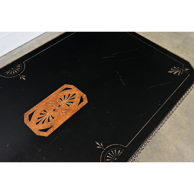 Wood English 19th Century Victorian Ebonized and Inlay Center Table For Sale - Image 7 of 13
