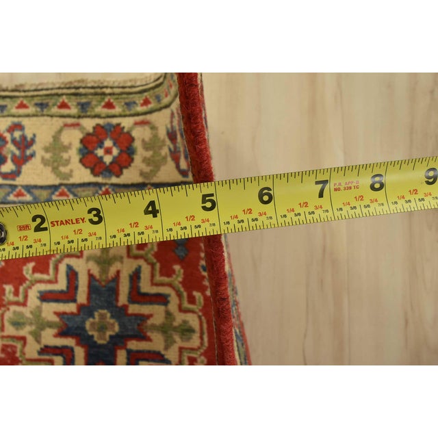 Red Kazak Rug 2’8” X 4’2” Blue Wool Tribal Hand-Knotted Oriental Carpet For Sale - Image 8 of 10