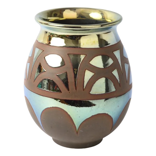 French Art Deco Metallic Glaze Vase, 1930s For Sale