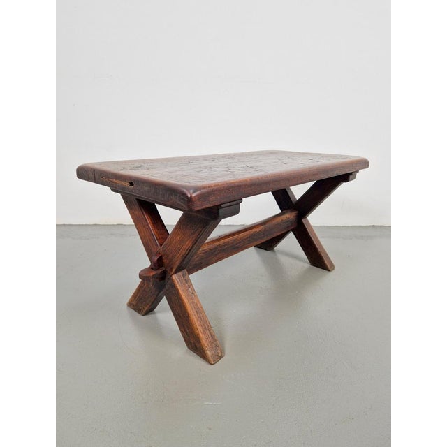 Brutalist Oak Cross Leg Coffee Table, 1930s For Sale - Image 6 of 10