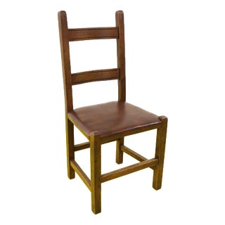 Wooden Chair with Brown Seat and Reinforced Crossbars For Sale
