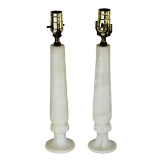 Vintage 1950s Alabaster Column Table Lamps, a Pair For Sale
