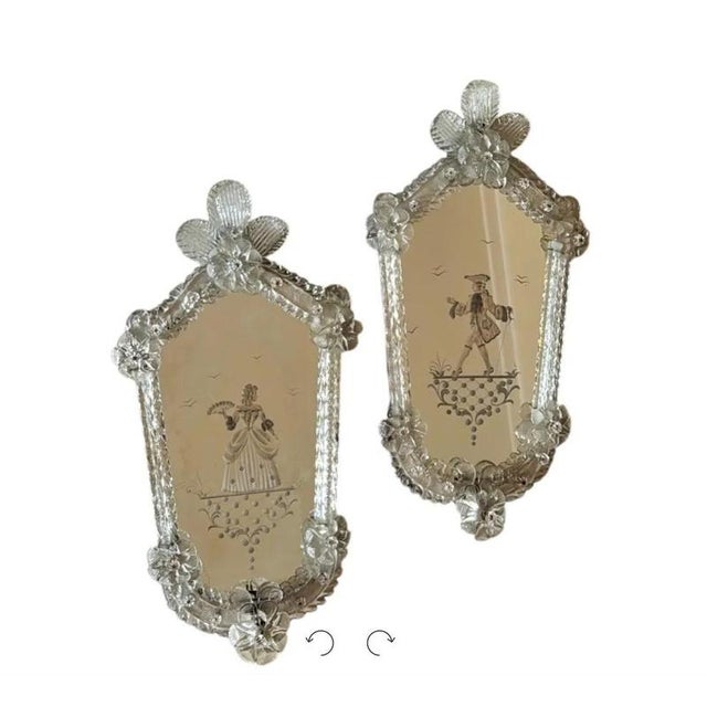 Venetian Mirrors in Murano Glass Deco and Candleholders, Italy, 1940s, Set of 2 For Sale - Image 14 of 14