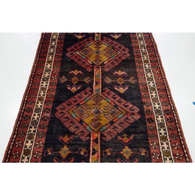 Blue Handmade Vintage Tribal Designed Wool Rug in Dark Blue Color For Sale - Image 8 of 10