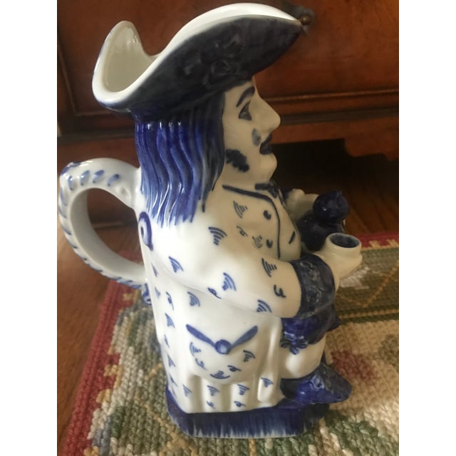 Ceramic Vintage Blue and White Porcelain Viana Do Castelo, Portugal Hand Painted Pitcher For Sale - Image 7 of 11