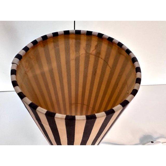 Metal Small Art Deco Table Lamp with Striped Lampshade and Cylindrical Metal Base, Germany, 1920s For Sale - Image 7 of 18