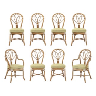 McGuire San Francisco Rattan With Rawhide Dining Chairs Set of 8 For Sale