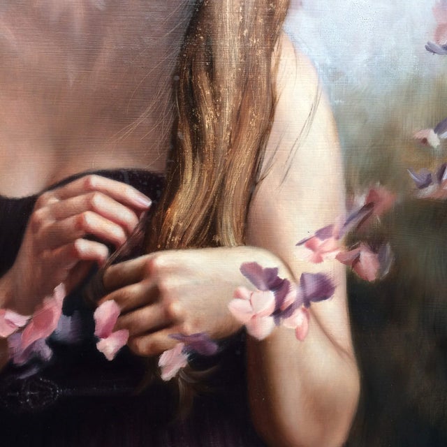 Serenity by Beth Sistrunk | Oil on panel Portrait of a girl surrounded by butterflies. For Sale - Image 10 of 10