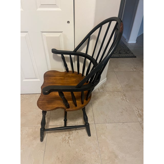 Black Late 20th Century Homestead House Vintage Colonial-Style Windsor Arm Chair For Sale - Image 8 of 12