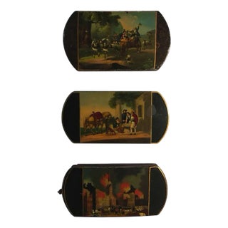 Mid-18th Century Lacquered Wood Boxes with Landscape Scenes, Set of 3 For Sale