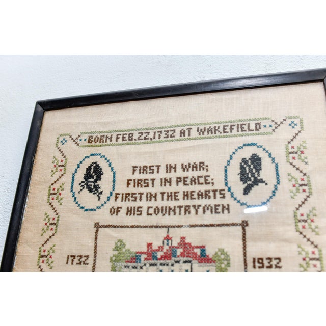 Antique George Washington Bicentennial Commemorative Cross-Stitch Sampler, 1932 Framed For Sale - Image 4 of 7
