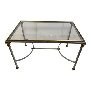 1960s Vintage Maison Jansen Style Steel and Brass Coffee Table For Sale