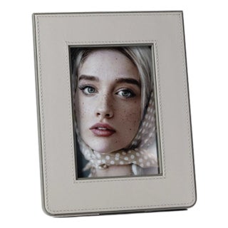 Nappa Leather Photo Frame, Gray & Sage 4" x 6" For Sale