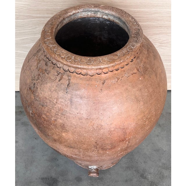 16th Century Spanish Terracotta Vase Hand made marks around the vase.