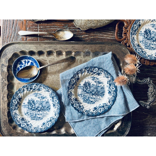 Johnson Brothers Vintage Johnson Brothers Coaching Scenes Blue Bread Plates – Set of 3 For Sale - Image 4 of 11