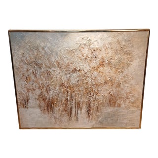 Mid 20th Century Mid-Century Modern Sara Coveney "Winter Woods" Impasto Landscape Painting For Sale