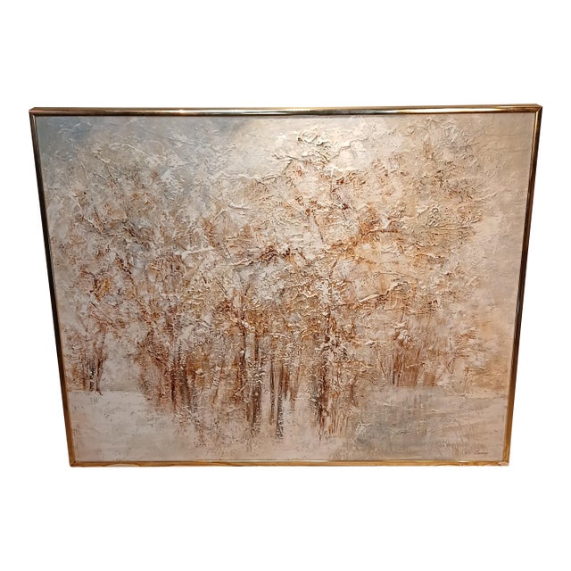 Mid 20th Century Mid-Century Modern Sara Coveney "Winter Woods" Impasto Landscape Painting For Sale