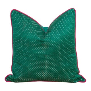 Parji Green Dotted Ahir Handloom Pillow For Sale