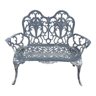 Vintage Cast Aluminum Floral French Style Flower Outdoor Bench For Sale