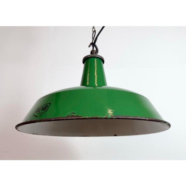 Industrial Green Enamel Factory Pendant Lamp from Revo, 1950s For Sale - Image 6 of 18