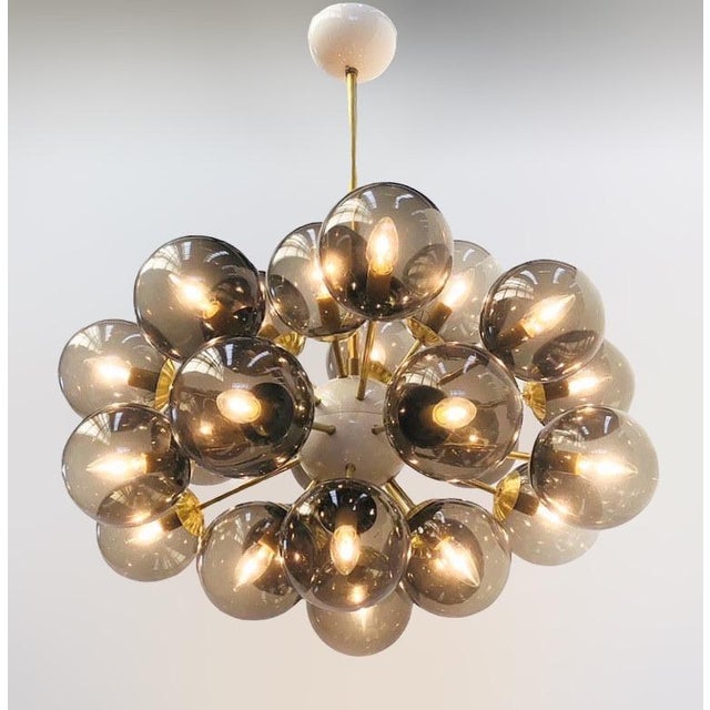 Fabio Ltd 21st Century Ovale Natural Brass Smoky Murano Sputnik Chandelier by Fabio LTD For Sale - Image 4 of 6