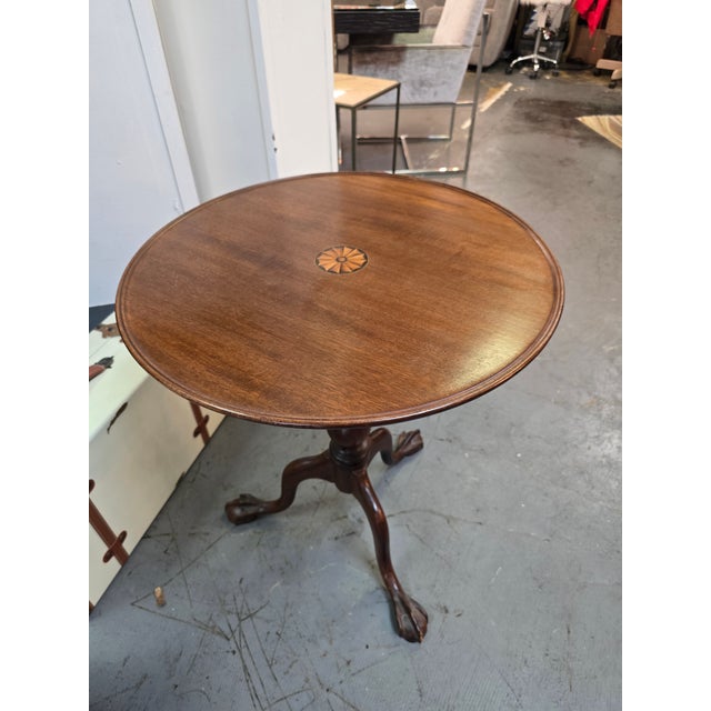 Chippendale Antique Chippendale Style Mahogany Inlaid Tilt Top Table For Sale - Image 3 of 5