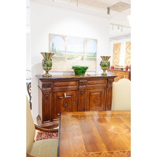 Rustic Italian Hand-Carved Walnut Sideboard With Paneled Doors For Sale - Image 3 of 3