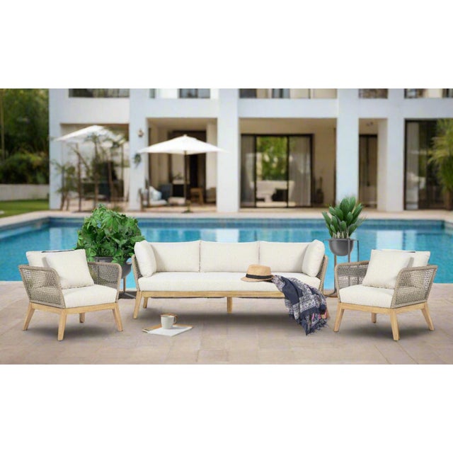Cypress Teak Wood Sofa Set With Beige Color Rope Design For Sale - Image 4 of 12
