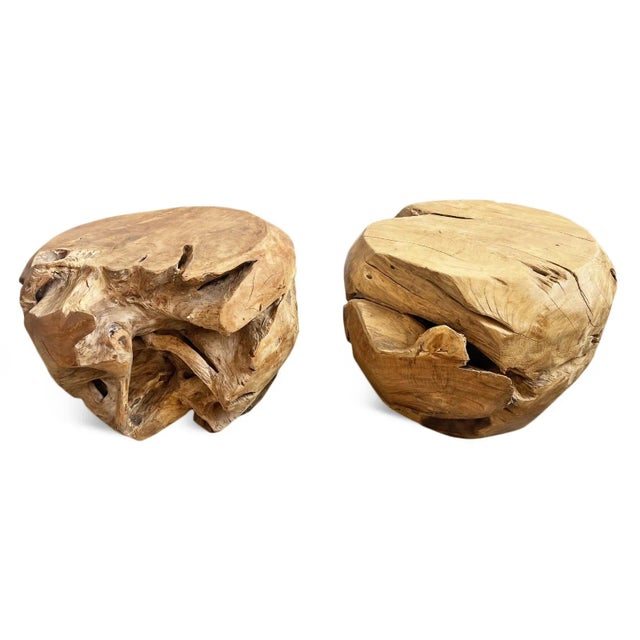 Raw Teak Root Ball Stool | Chairish