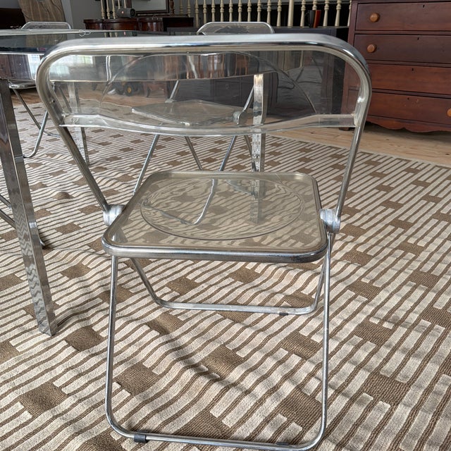 Vintage Castelli Italy Chrome & Glass Dining Set – 4 Piretti Style Lucite Chairs For Sale - Image 11 of 11