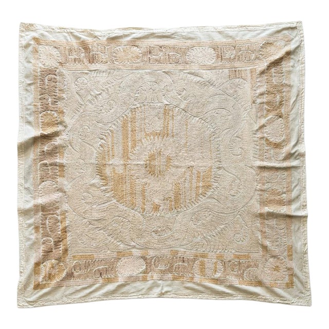 Neutral Tan Central Asian Suzani Wall Hanging For Sale