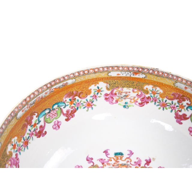 Ceramic Antique 18th Century Chinese Export Porcelain Famille Rose Punch Bowl For Sale - Image 7 of 14