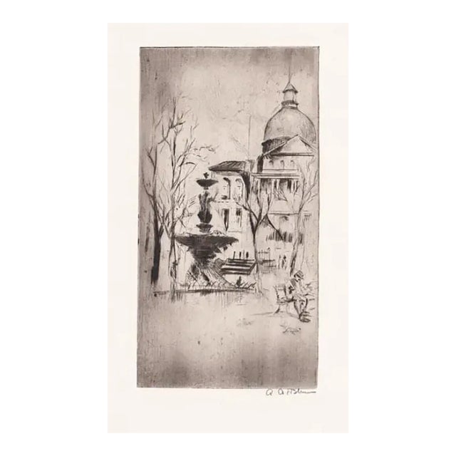 Alexander Blum Brewer Fountain Boston Etching For Sale