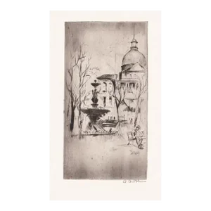 Alexander Blum Brewer Fountain Boston Etching
