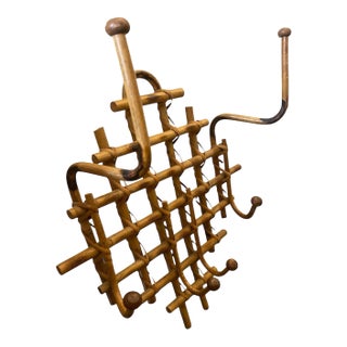 Vintage French Tortoise Bamboo Wall Mount Coat & Hat Rack For Sale