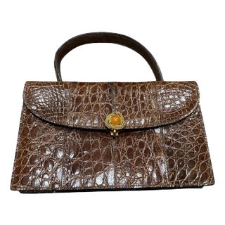 1930s Art Deco High Quality Brown Leather Italian Jewel Evening Bag For Sale